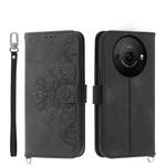 For Sharp Aquos R8 Pro Skin-feel Flowers Embossed Wallet Leather Phone Case(Black)