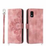 For Sharp Aquos Wish 3 Skin-feel Flowers Embossed Wallet Leather Phone Case(Pink)