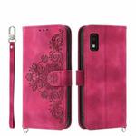 For Sharp Aquos Wish 3 Skin-feel Flowers Embossed Wallet Leather Phone Case(Wine Red)