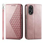 For OPPO A38 4G Cubic Grid Calf Texture Magnetic Leather Phone Case(Rose Gold)