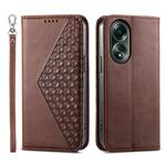 For OPPO A58 4G Cubic Grid Calf Texture Magnetic Leather Phone Case(Brown)