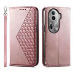 For OPPO Reno11 Pro China Cubic Grid Calf Texture Magnetic Leather Phone Case(Rose Gold)