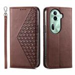 For OPPO Reno11 China Cubic Grid Calf Texture Magnetic Leather Phone Case(Brown)