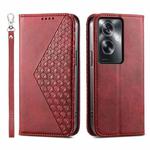 For OPPO A2 Cubic Grid Calf Texture Magnetic Leather Phone Case(Red)