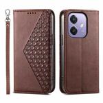 For OPPO A3 4G / 5G / A3X 4G / 5G India Cubic Grid Calf Texture Magnetic Leather Phone Case(Brown)