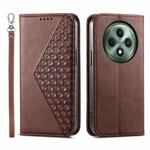 For OPPO Reno12 F 4G / 5G / F27 India Cubic Grid Calf Texture Magnetic Leather Phone Case(Brown)