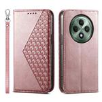 For OPPO Reno12 F 4G / 5G / F27 India Cubic Grid Calf Texture Magnetic Leather Phone Case(Rose Gold)