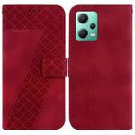 For Xiaomi Redmi Note 12 5G China/Global/Poco X5 7-shaped Embossed Leather Phone Case(Red)