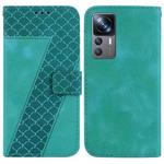 For Xiaomi 12T/12T Pro 7-shaped Embossed Leather Phone Case(Green)