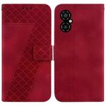 For Xiaomi Poco M4 5G 7-shaped Embossed Leather Phone Case(Red)