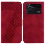 For Xiaomi Poco M4 Pro 7-shaped Embossed Leather Phone Case(Red)