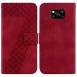 For Xiaomi Poco X3 NFC/Poco X3/Poco X3 Pro 7-shaped Embossed Leather Phone Case(Red)