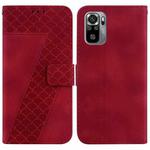 For Xiaomi Redmi Note 10 4G/Note 10S 7-shaped Embossed Leather Phone Case(Red)
