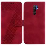For Xiaomi Redmi 9/9 Prime/Poco M2 7-shaped Embossed Leather Phone Case(Red)