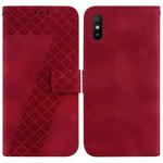 For Xiaomi Redmi 9A 7-shaped Embossed Leather Phone Case(Red)