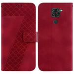 For Xiaomi Redmi Note 9/10X 4G 7-shaped Embossed Leather Phone Case(Red)