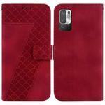 For Xiaomi Redmi Note 10 5G/Poco M3 Pro 7-shaped Embossed Leather Phone Case(Red)