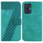 For Xiaomi 11T/11T Pro 7-shaped Embossed Leather Phone Case(Green)