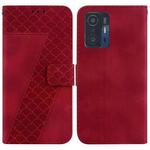 For Xiaomi 11T/11T Pro 7-shaped Embossed Leather Phone Case(Red)