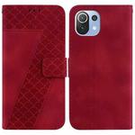 For Xiaomi Mi 11 Lite 4G/5G 7-shaped Embossed Leather Phone Case(Red)