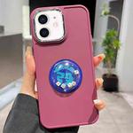 For iPhone 12 Electroplated Lens Ring Dice Phone Case(Wine Red)