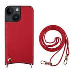 For iPhone 14 Plus Fish Tail Card Slot PU + TPU Phone Case with Long Lanyard(Red)