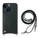 For iPhone 14 Fish Tail Card Slot PU + TPU Phone Case with Long Lanyard(Dark Green)