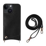 For iPhone 14 Fish Tail Card Slot PU + TPU Phone Case with Long Lanyard(Black)