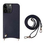 For iPhone 14 Pro Fish Tail Card Slot PU + TPU Phone Case with Long Lanyard(Dark Blue)