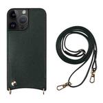 For iPhone 14 Pro Fish Tail Card Slot PU + TPU Phone Case with Long Lanyard(Dark Green)