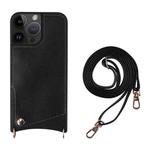 For iPhone 14 Pro Fish Tail Card Slot PU + TPU Phone Case with Long Lanyard(Black)