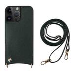 For iPhone 13 Pro Fish Tail Card Slot PU + TPU Phone Case with Long Lanyard(Dark Green)