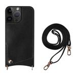 For iPhone 13 Pro Fish Tail Card Slot PU + TPU Phone Case with Long Lanyard(Black)