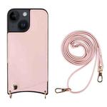 For iPhone 13 Fish Tail Card Slot PU + TPU Phone Case with Long Lanyard(Pink)