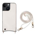 For iPhone 13 Fish Tail Card Slot PU + TPU Phone Case with Long Lanyard(White)
