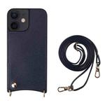 For iPhone 12 / 12 Pro Fish Tail Card Slot PU + TPU Phone Case with Long Lanyard(Dark Blue)