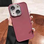 For iPhone 14 Electroplated Lens Frame Phone Case with Lens Film(Wine Red)