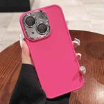 For iPhone 14 Electroplated Lens Frame Phone Case with Lens Film(Rose Red)
