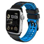 For Apple Watch 8 41mm Twill Dual-row Buckle Silicone Watch Band(Black Blue)