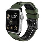 For Apple Watch SE 2022 44mm Twill Dual-row Buckle Silicone Watch Band(Army Green Black)