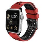 For Apple Watch 3 38mm Twill Dual-row Buckle Silicone Watch Band(Black Red)