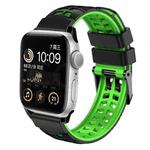 For Apple Watch 3 42mm Twill Dual-row Buckle Silicone Watch Band(Black Green)