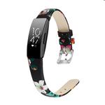 For Fitbit Inspire / Inspire HR Cowhide Leather C Type  Watch Band, Size:S(Black Red Flower)
