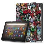 For Amazon Fire  HD 10 2023  Custer Coloured Drawing 3-Fold Holder Smart Leather Tablet Case(Graffiti)