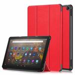 For Amazon Fire  HD 10 2023  Custer Pure Color 3-Fold Holder Smart Leather Tablet Case(Red)