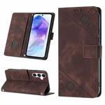 For For Samsung Galaxy A55 Skin-feel Embossed Leather Phone Case(Brown)