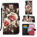 For Samsung Galaxy S23 FE 5G Colored Drawing Pattern Plain Weave Leather Phone Case(Roses On Black)