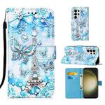 For Samsung Galaxy S24 Ultra 5G Colored Drawing Pattern Plain Weave Leather Phone Case(Tower Butterfly)