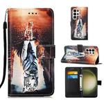 For Samsung Galaxy S24 Ultra 5G Colored Drawing Pattern Plain Weave Leather Phone Case(Cats And Tigers)