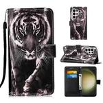 For Samsung Galaxy S24 Ultra 5G Colored Drawing Pattern Plain Weave Leather Phone Case(Black And White Tiger)